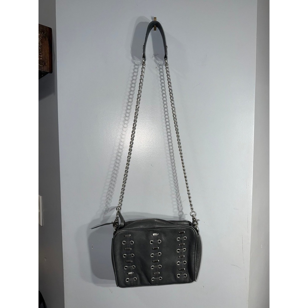 vintage Kelsi Dagger corseted eyelet gray crossbody purse metal chain strap